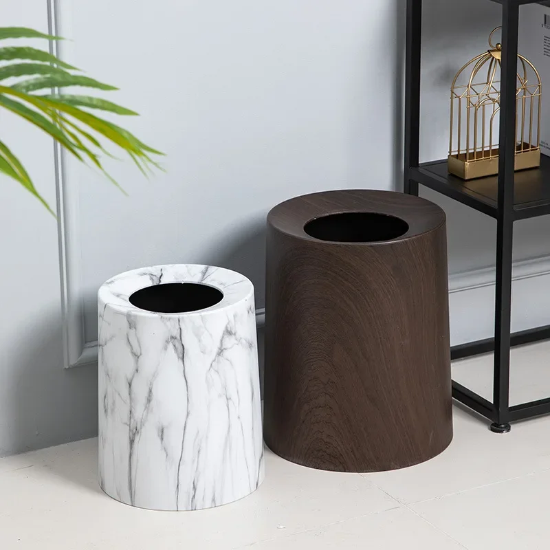 Light Luxury No Cover Hidden Garbage Bag Type Classification Cone Wastebasket Nordic Style Bedroom Bathroom Wood Grain Trash Can