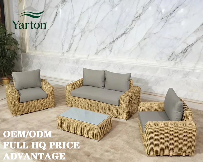 Custom High Quality Rotatable  Outdoor Sofa Waterproof UV-resistant Composite Rattan Furniture Garden Sofa Set for Villa & Hotel