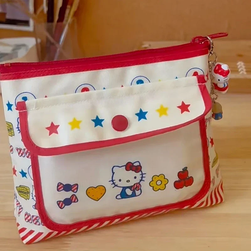 HelloKitty wadah penyimpanan serbaguna, tas kosmetik kartun lucu mencuci, tahan debu, gaya sederhana, dompet koin, kantung penyimpanan serbaguna