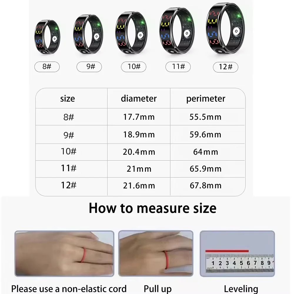 EIGIIS 2025 Color Screen Smart Ring 5ATM Waterproof Touch Health Monitoring Long Battery Life Gesture Operated Multi-motion Mode