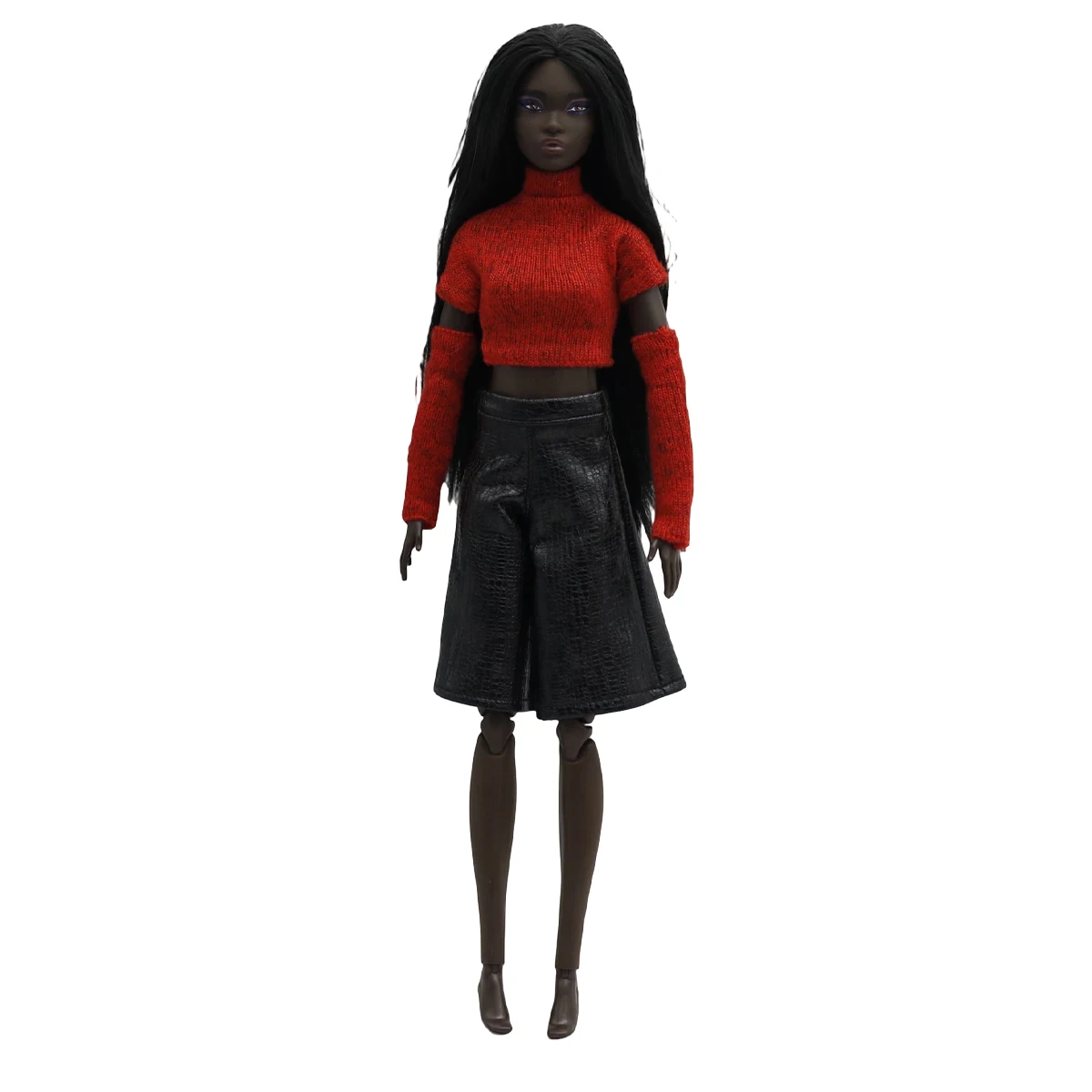 29cm Fashion Doll Clothes for Barbie Doll Knitted Turtleneck Crop Top with Arm Sleeves PU Leather Shorts Skirt Outfits view 5