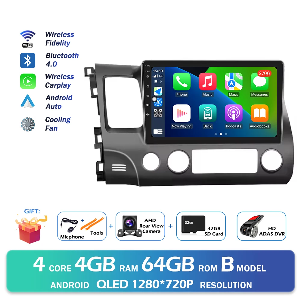 Android 16 Bluetooth Voor Honda Civic 2006-2011 Autoradio Intelligente Multimedia Speler Auto Draadloze CarPlay WIFI 4G DSP GPS