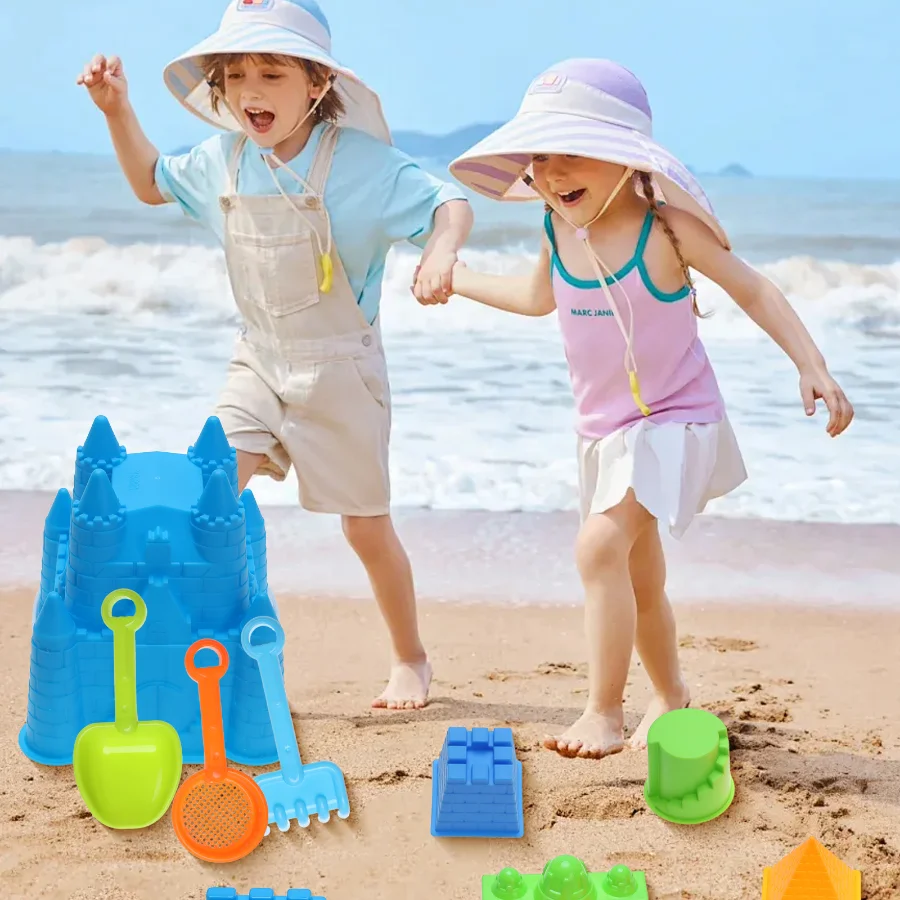 11pcs Castle Beach Toys, with Large Castle Beach Bucket and Small Castle Mold, Castle Beach Gifts for Children, Random Colors