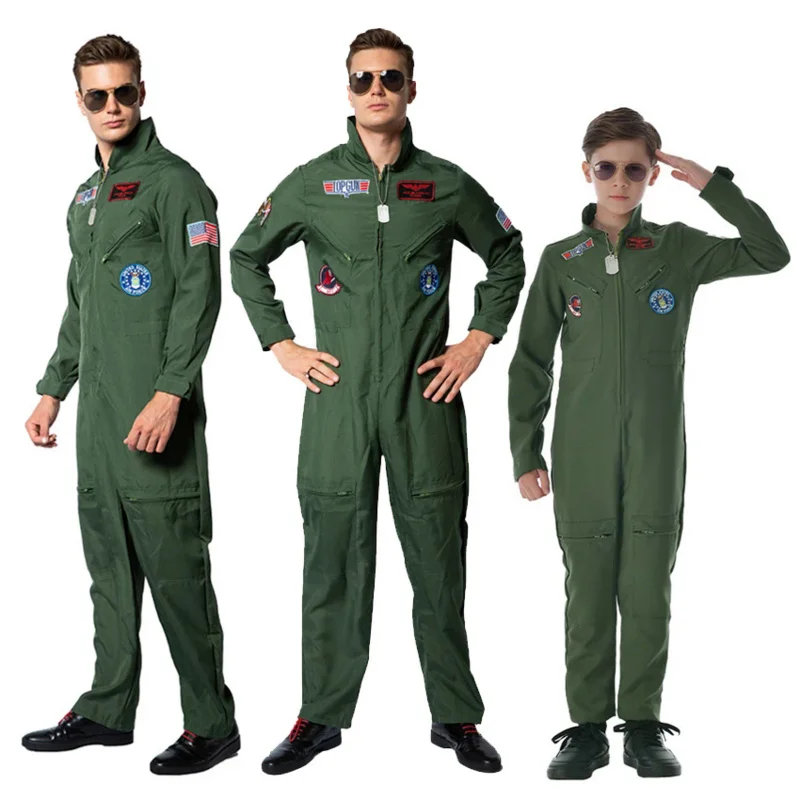 Pilot Cosplay Anime Halloween Kostüme für Kinder Männer American Ace Aviator Air Force Pilot Uniform Overalls Karneval Anzüge Kleidung