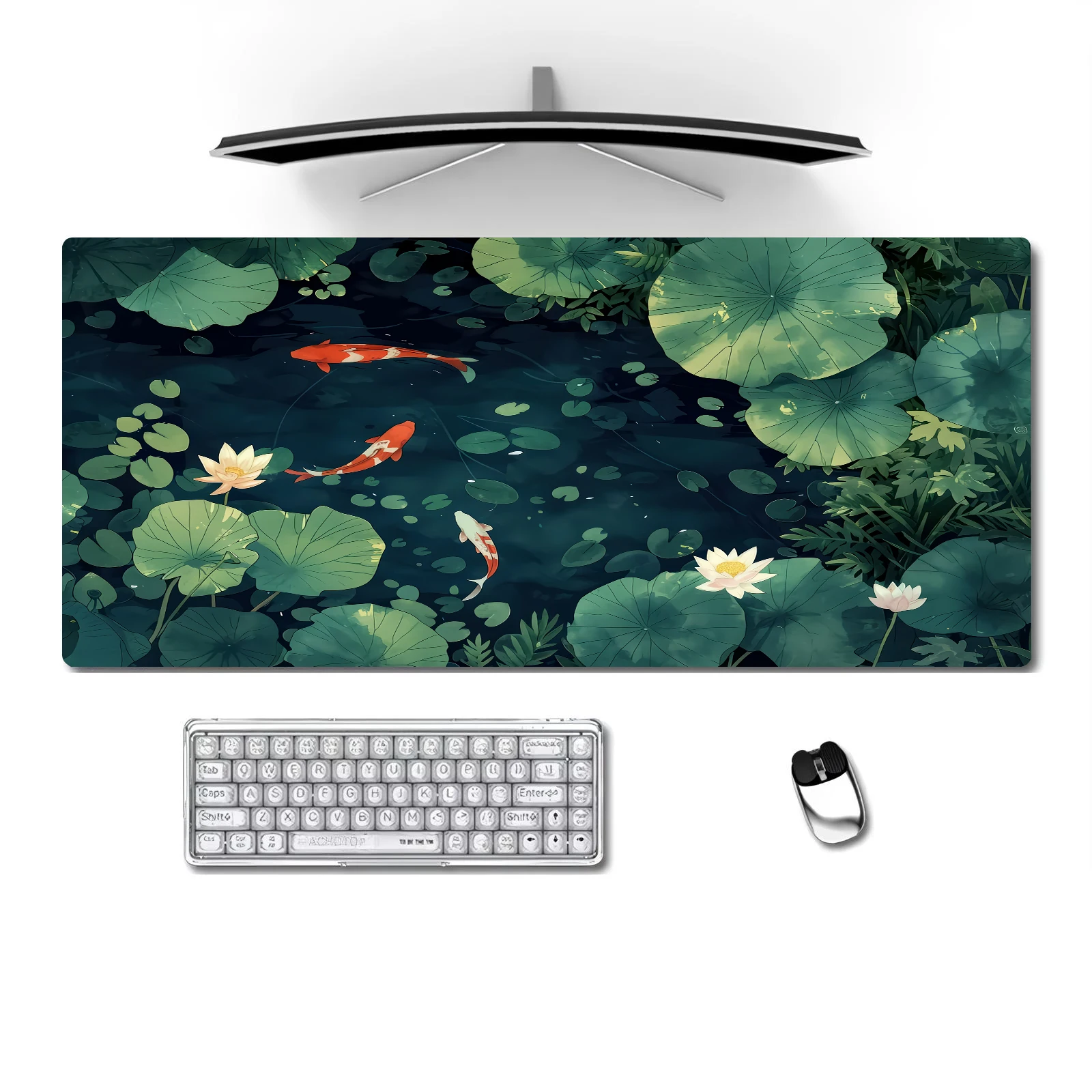 

Cartoon Koi Fish and Lotus Pond Mouse Pad Large Computer Office Game Mat Rubber Anti-slip Gaming Accessories Keyboard Desk Pads