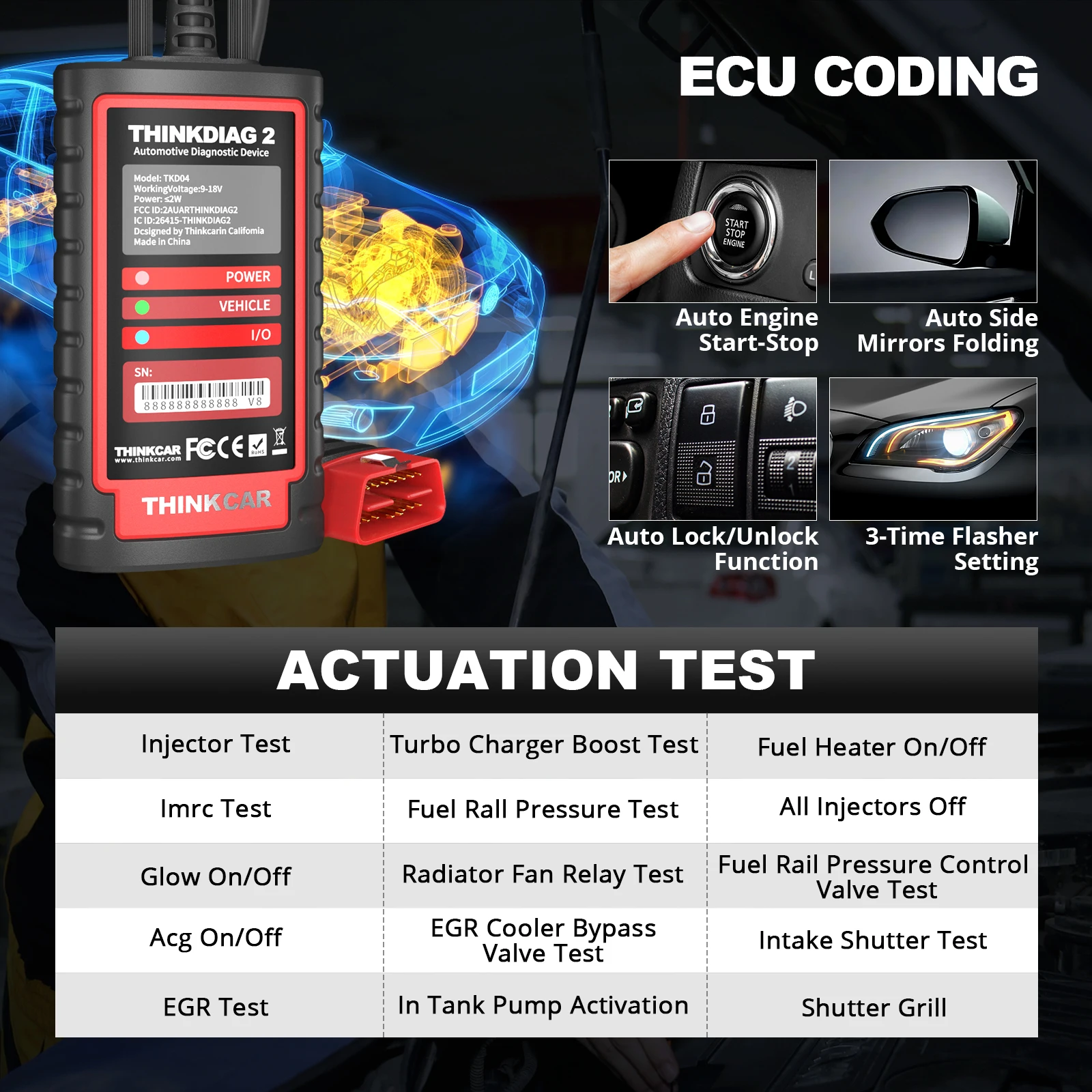 THINKDIAG 2 Thinkdiag2 Full Version CANFD Protocol 1 Year Update All System ECU Coding Active Test 16 Rest Car OBD2 Scanner