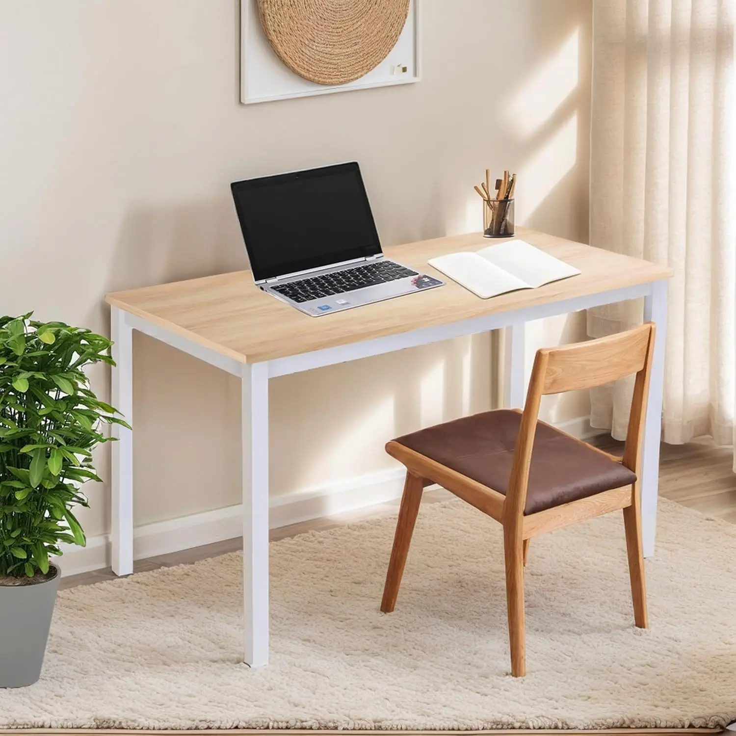 

47 inch Large Computer Desk Wood, Modern Simple Style Desk for Home Office, Bedroom, Study Student Writing Desk, Small Spaces