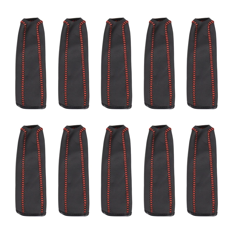 10X Leather Hand Brake Cover Protective Sleeve For Honda / Accord / Civic 8, Black + Red Line