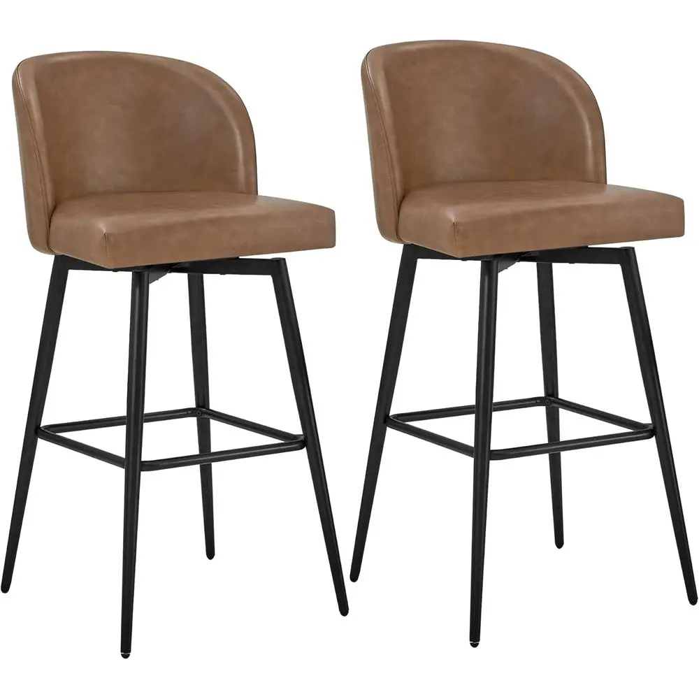 

Набор из 2-х коричневых кожзаменителей 360. ° Поворотные барные стулья, 30 высоких сидений со спинками и металлическими ножками