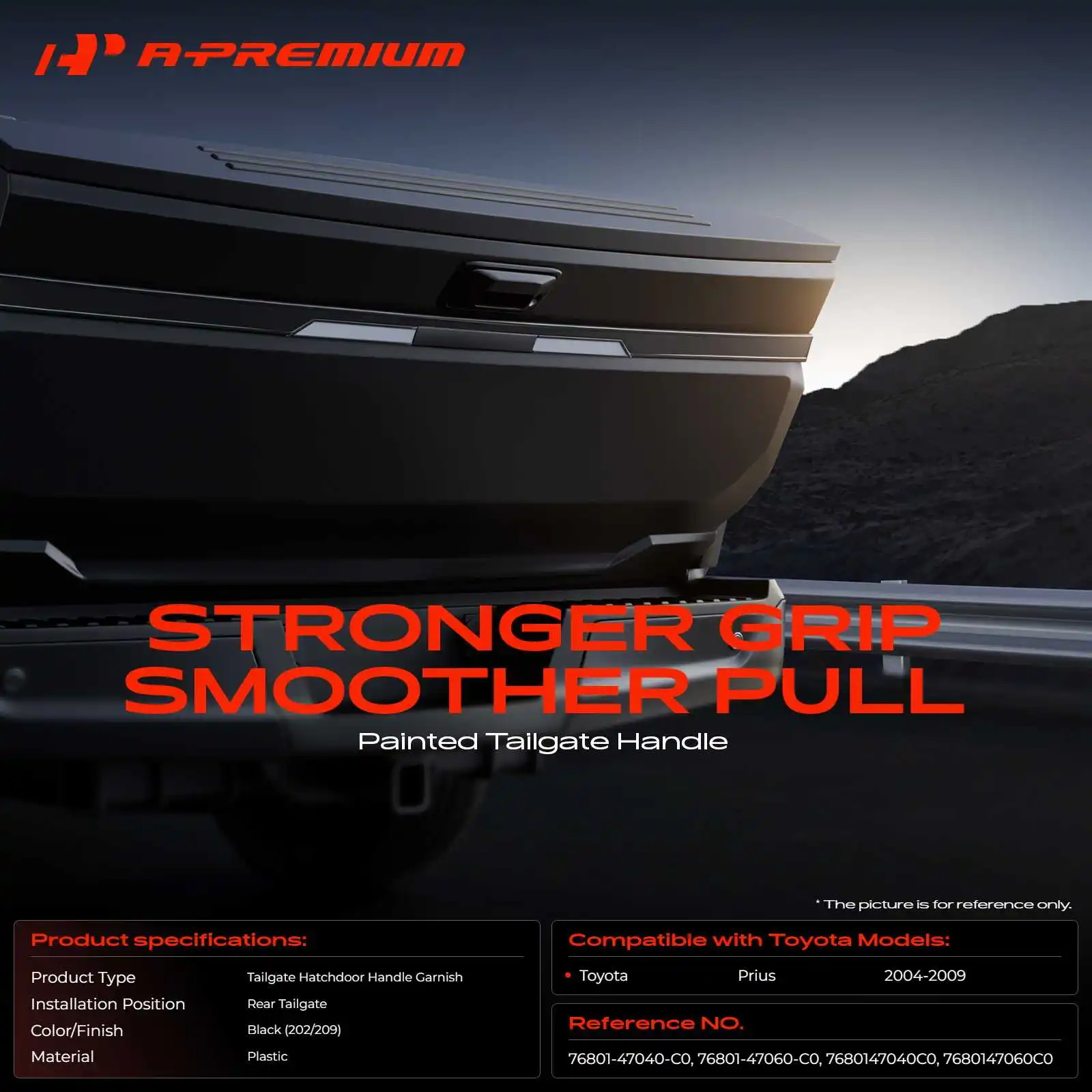 A-Premium Tailgate Painted 202 / 209 Black Door Handle Garnish for Toyota Prius 2004-2009
