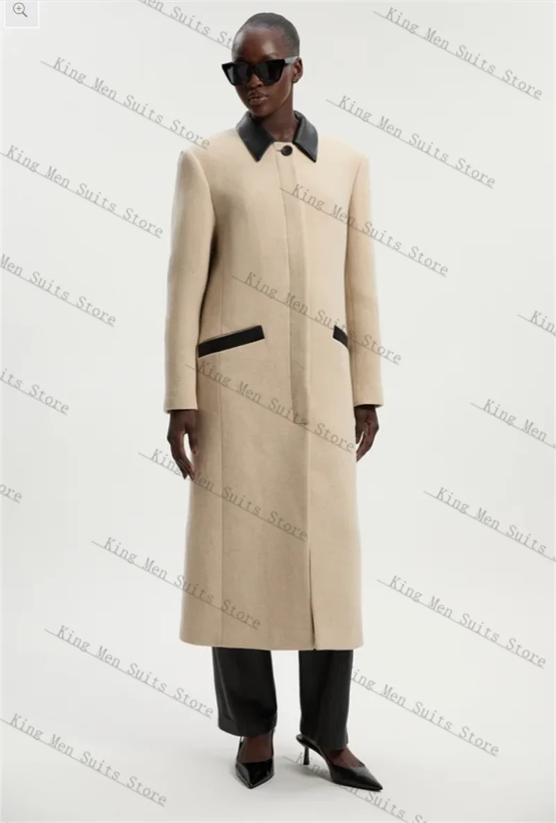 البيج الكشمير الصوف المرأة البدلة 1 قطعة سترة طويلة فستان الحفلة الراقصة مخصص مكتب رسمي سترة حريمي معطف شتاء دافئ الزفاف #1