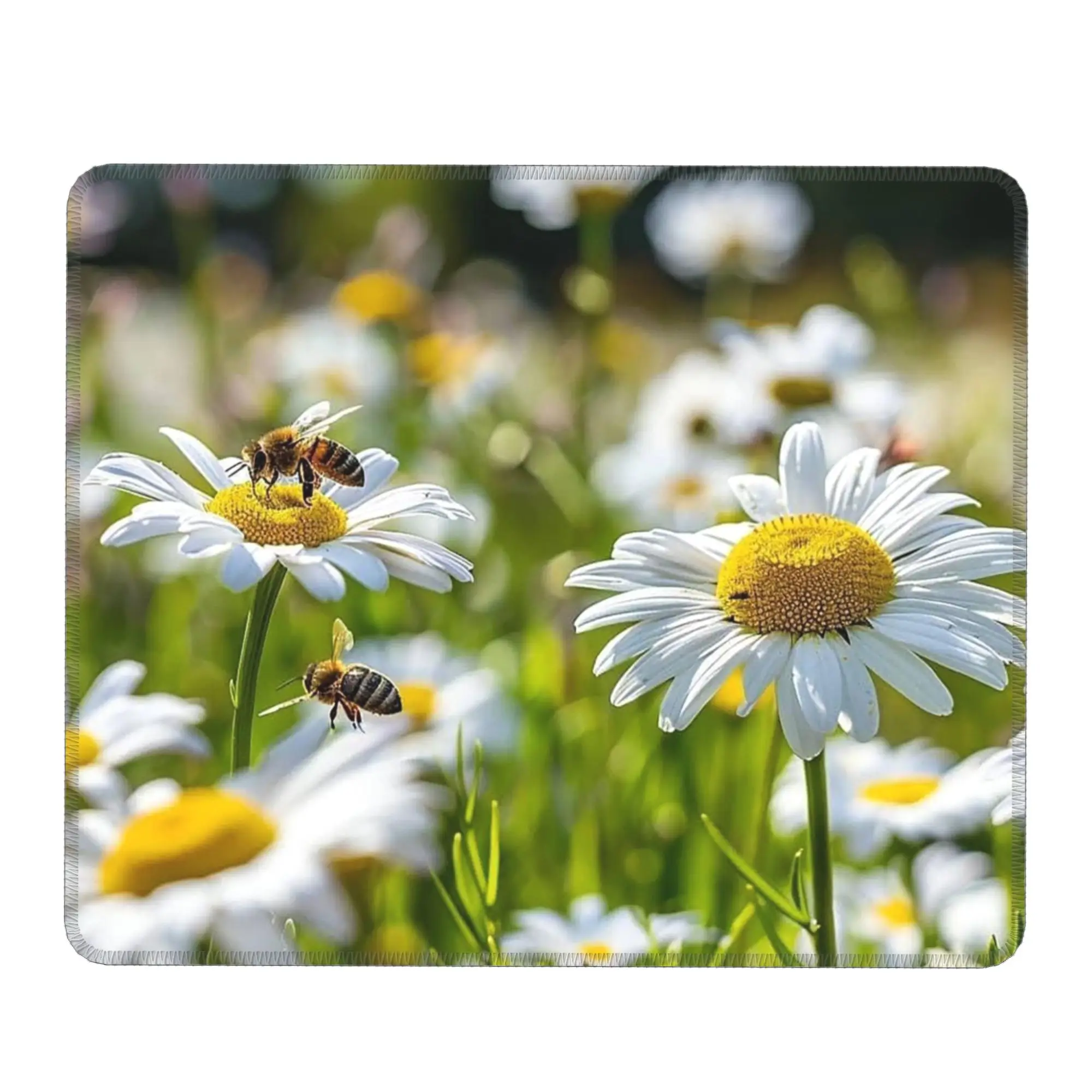 Realistic Daisy And Bee Pattern Mouse Pad Computer Keyboard Mouse Mat Gaming PC Laptop Desk Mat Office Table Mats