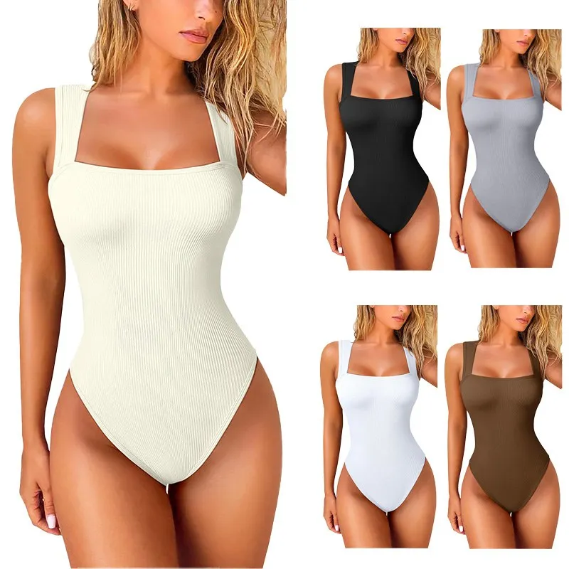 Women's Ribbed Sleeveless Body Shaping Belly Tightening and Hip Lifting Jumpsuit Comfortable and breathable Lady Clothing