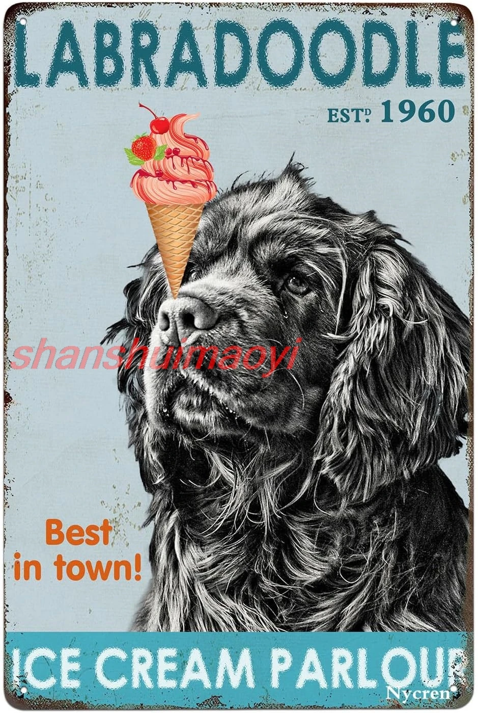 shan dle Dog Ice Cream Metal Sign Vintage Decoration Home Kitchen Diner Restaurant Bar School Cafe Cave Wall Decor Retro  1pc