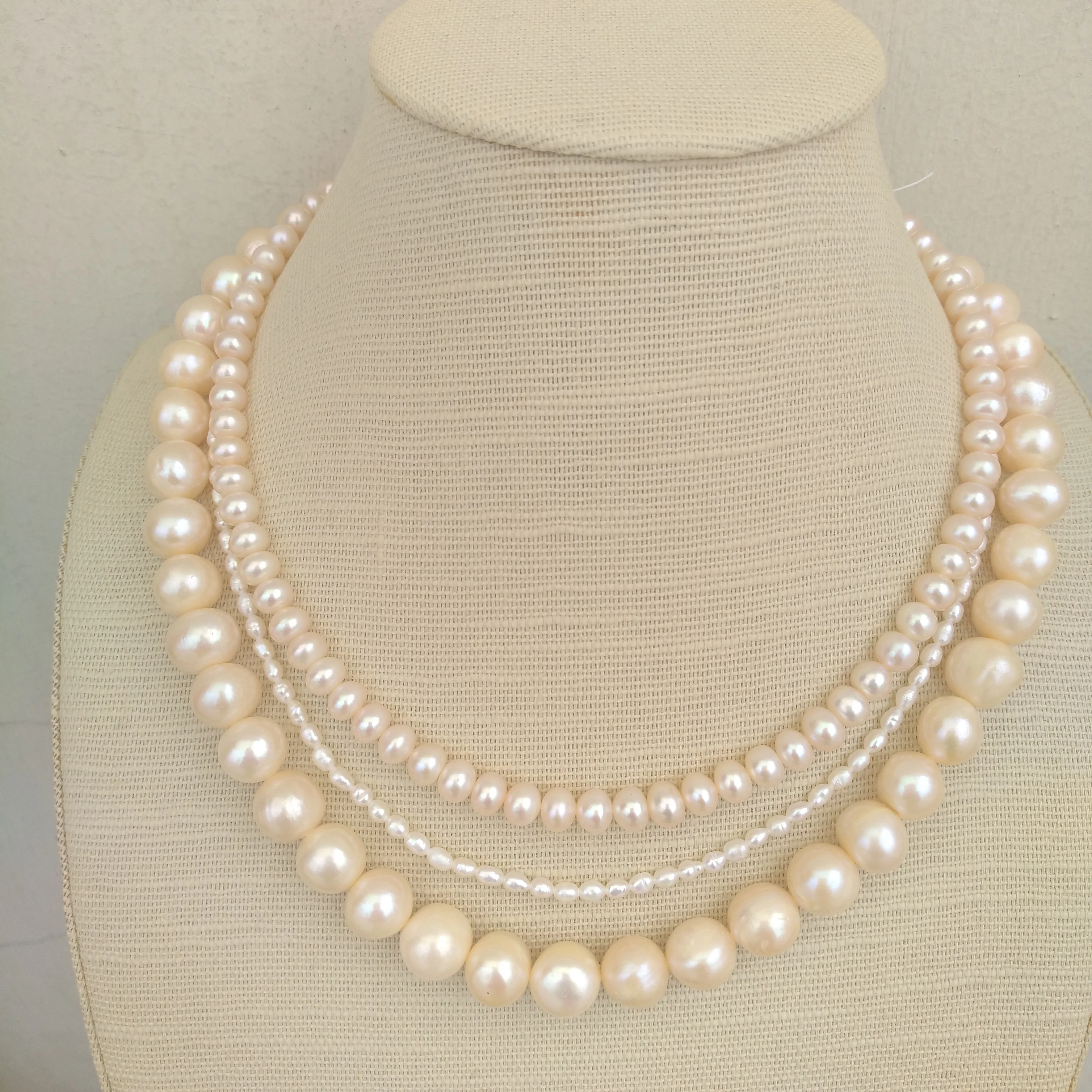 

3Rows Design Pretty Natural South Sea White Mini &Pink 6-7mm/11-12mm Pearl Necklace 14K Gold Filled Free Shipping