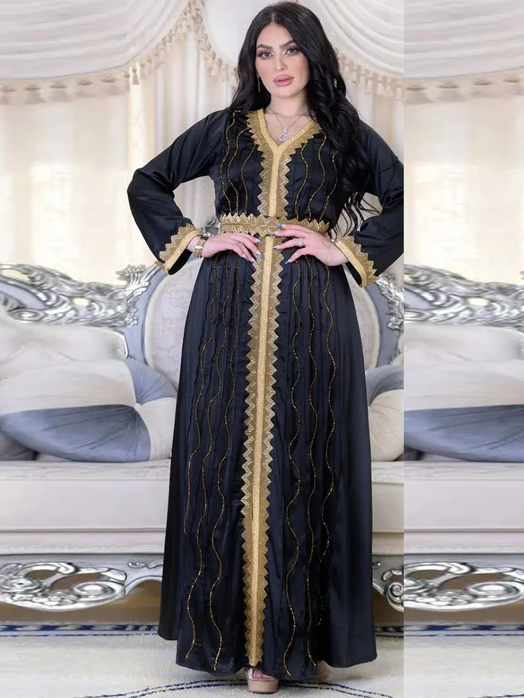 Morocco Muslim Dress Women Abaya Kaftans Diamond Evening Dresses for Women Dubai Turkey Islam Long Dress Robe Femme Vestidos