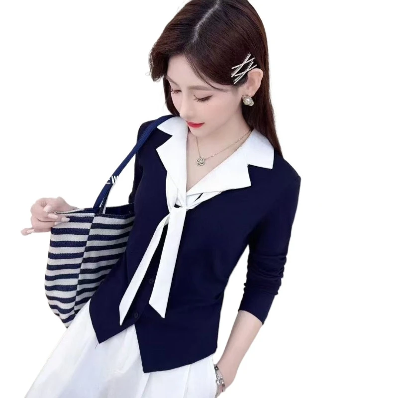 

Autumn and Winter New POLO Long-sleeved T-shirt Collar Strap Front Shoulder Temperament Slim-fitting Versatile Fashion Trend Top