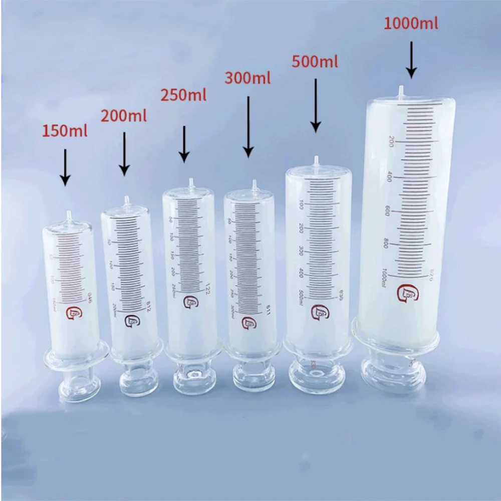 

150ml/200ml/250ml/300ml/500ml/1000ml All Glass Syringes Large Sausage Device Glass Sample Extractor Glass Injector Large Caliber