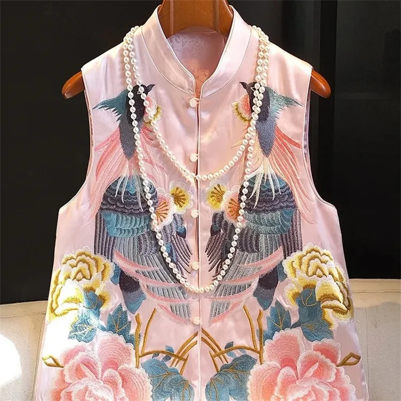 

Pink Young National Wind Vest Jacket Female Heavy Industry Embroidery Improved Chinese National Wind Jacket Outside the Tide