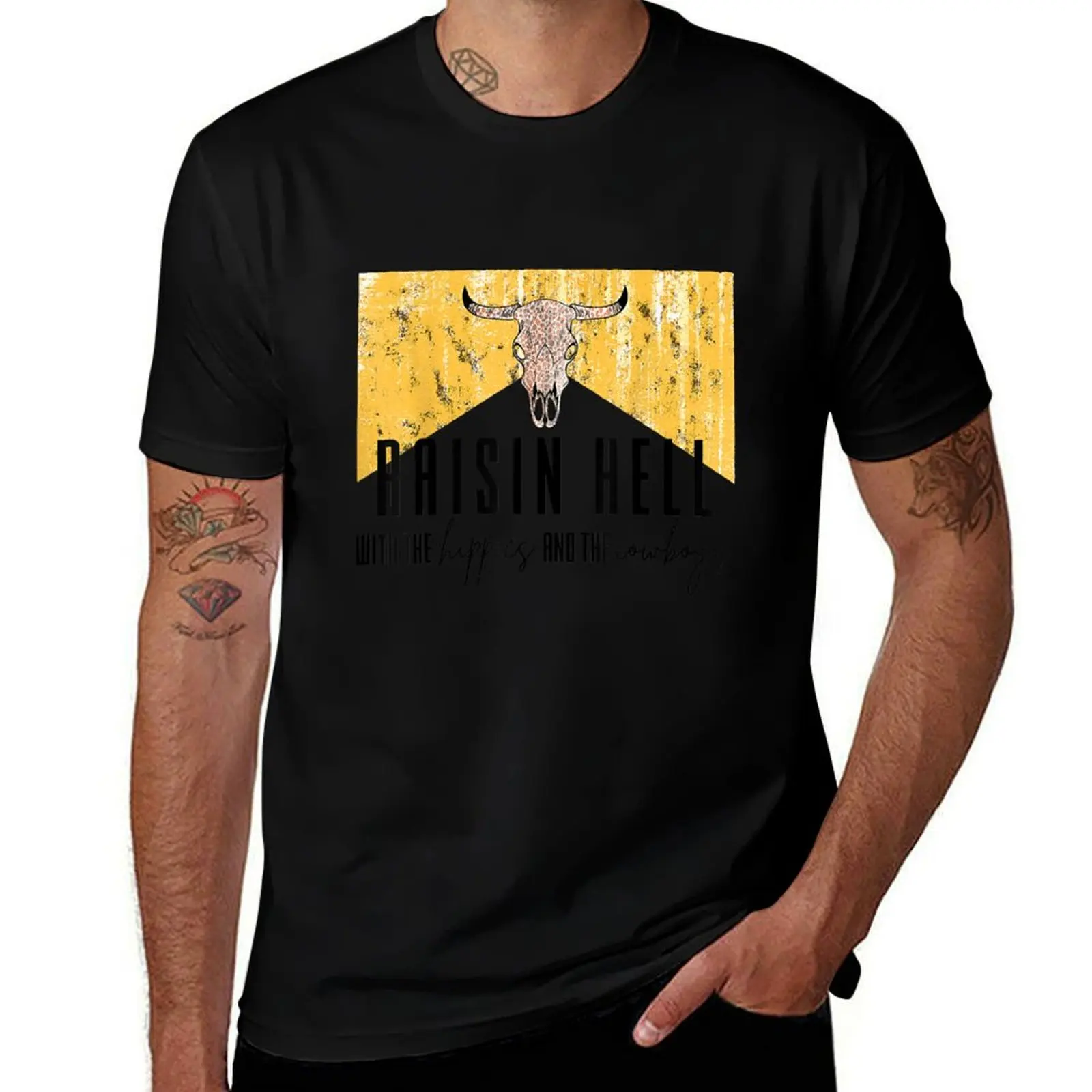 

Raising Hell With The Hippies And Cowboys T-Shirt Sweat Resistant Workout Tee Shirt