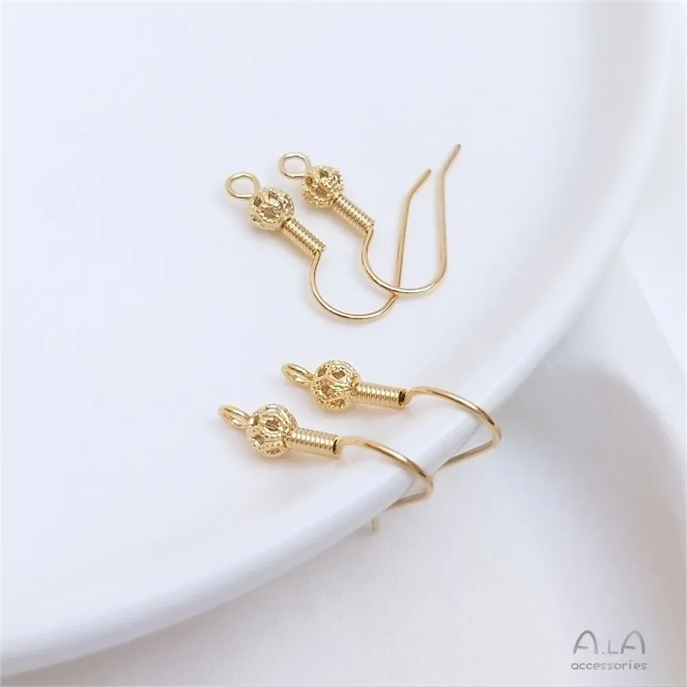 14K Gold-plated Hollow Ball, Spring Ear Hook, Handmade DIY Earrings, Ear Accessories, Handmade Materials E062