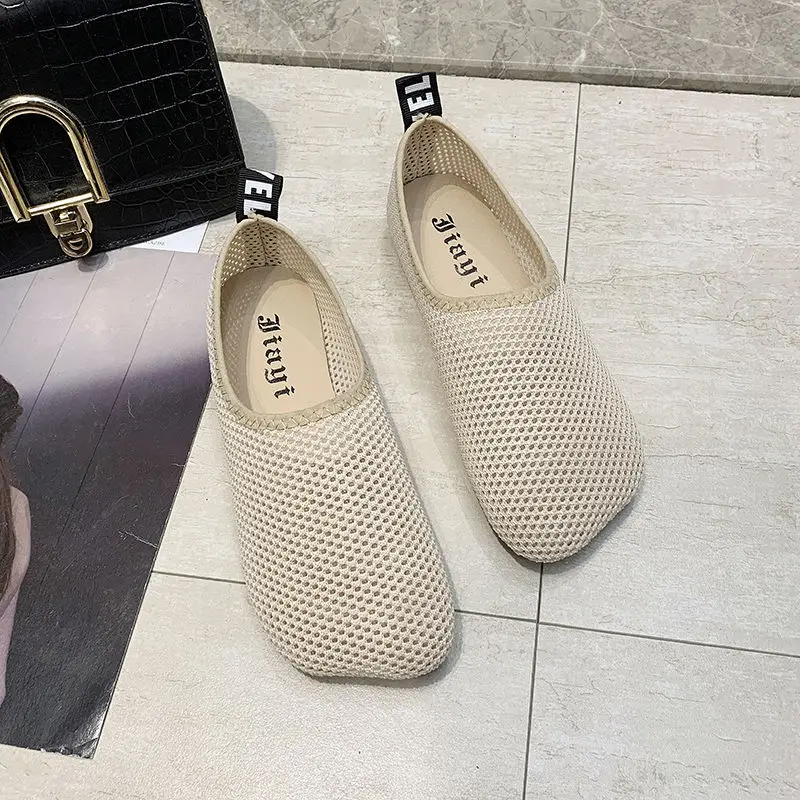 Black Mesh Breathable Flat Slip On Women\'s Shoes 2023 Female Footwear New In Offers Stylish Korean Fashion Shoe Urban A 39