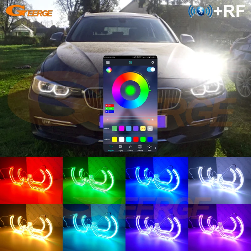 For BMW 3 Series F30 F31 F34 F35 F80 F81 M3 Bluetooth App Ultra Bright Multi Color DTM Style RGB LED Angel Eyes Kit Halo Rings