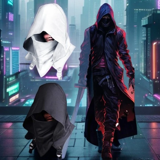 Cyberpunk Cospaly capa con capucha disfraces con capucha sombrero de asesino traje de guerrero y uso diario trajes de disfraz de juego de rol de Halloween