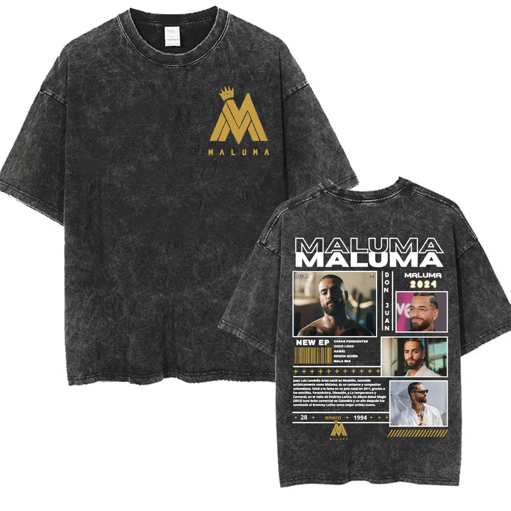 Rapper MALUMA Juan Luis Londono Tour Graphic T-shirts Men Women Fashion 90s Vintage Washed T-shirt Summer Casual Comfort T Shirt