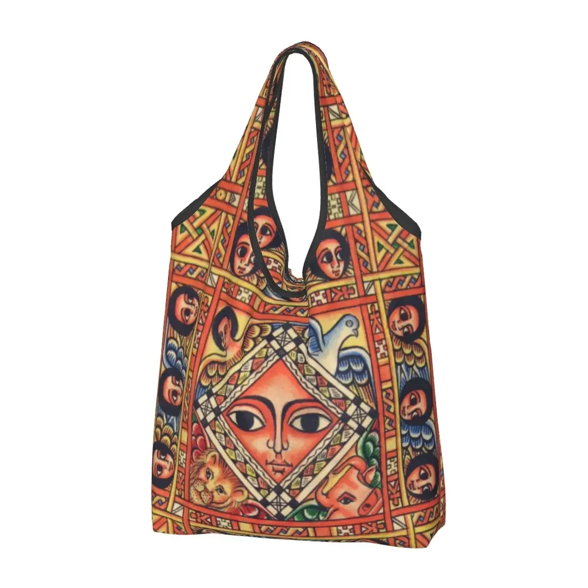 

Custom Ethiopian Ancient Art Shopping Bags Women Portable Large Capacity Grocery Shopper Tote Bags