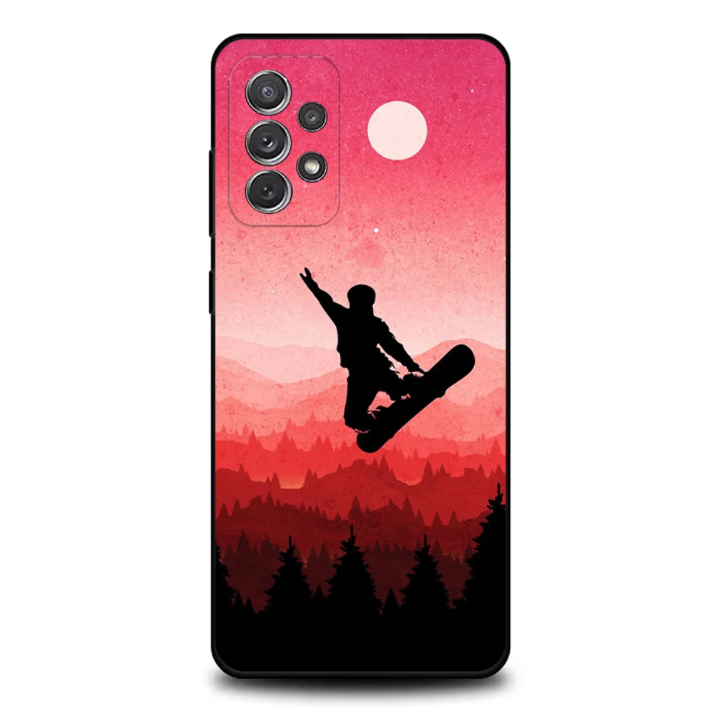 Skiën Sneeuw Snowboard Ski Telefoon Case Voor Samsung S25, S24, S21, S22, S23, S30, Ultra, S20, Plus, Fe, Lite, Note,10,9,5G Zwarte Cover