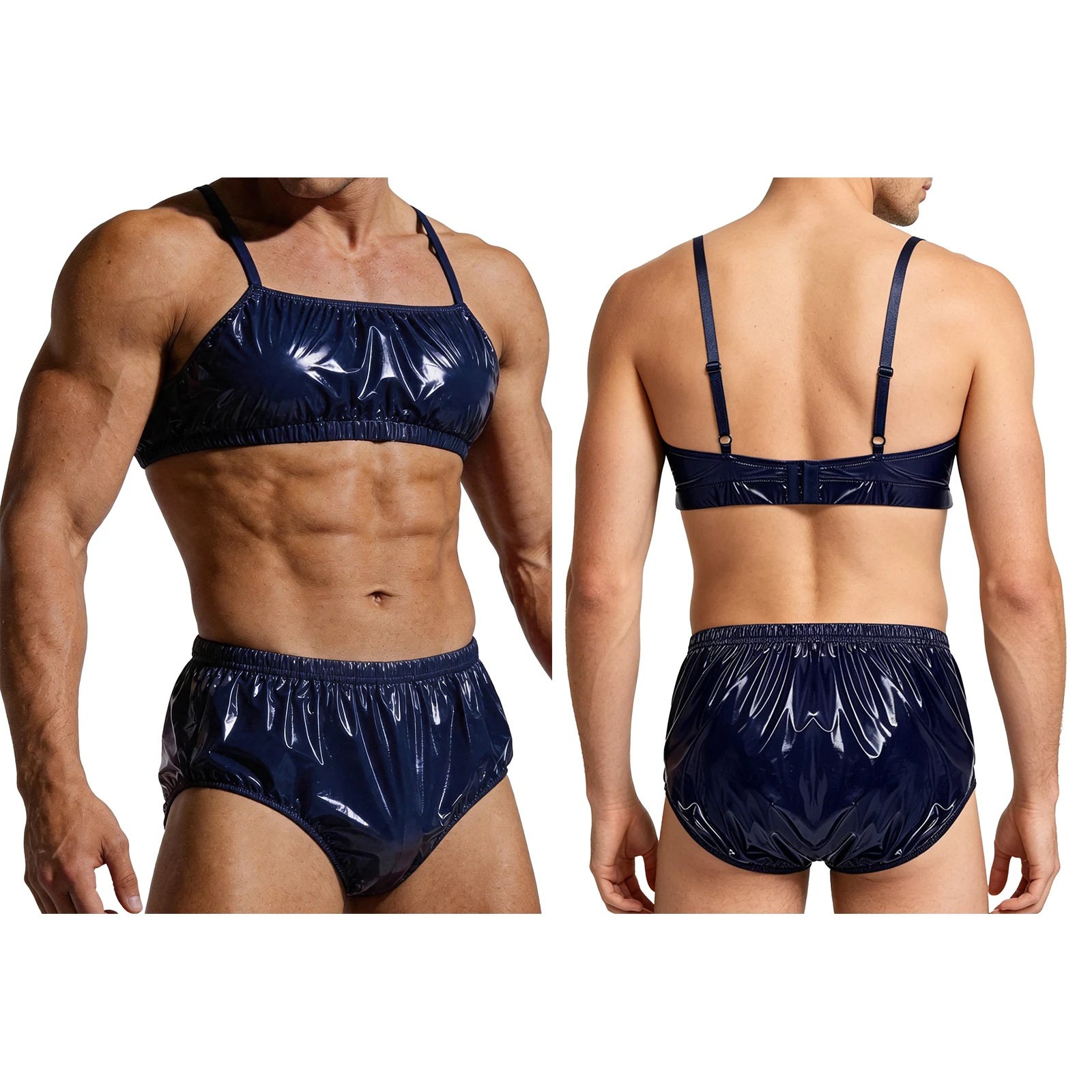 

Men Waterproof Crop Tops with Swim Bottom Set Bathing Suit Swimwear Beachwear Clubwear Lingerie Nightwear Sissy Underwear