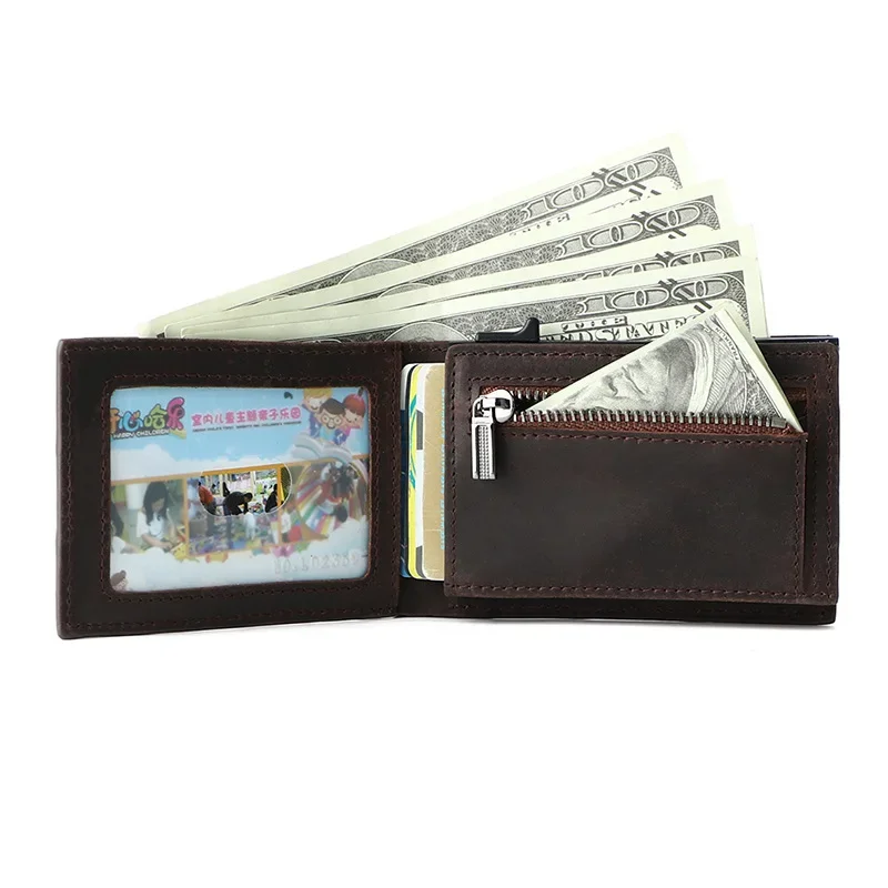 New Men's Genuine Leather Wallet Short Retro Men's Coin Purse Automatic Pop-up Card Wallet