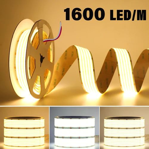 고휘도 COB LED 스트립 조명, 고밀도 1600LEDs/m 유연한 LED 테이프, 실내 선형 조명, 따뜻한 내추럴 화이트 6000K, 24V 