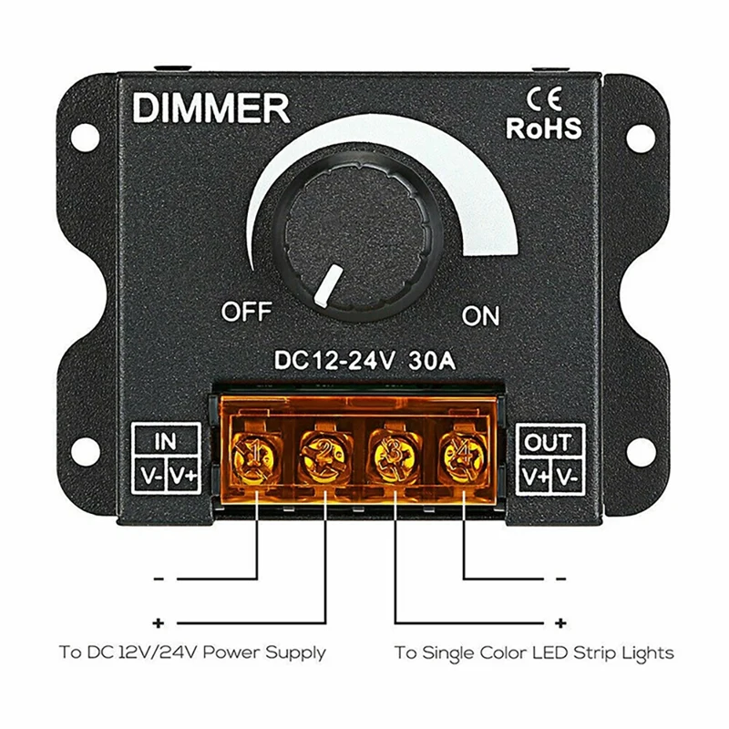 ABKD LED Light Adjuster DC 12-24V 30A/No Strobe With Knob Switch LED Light Bar Brightness Adjuster Dimmer