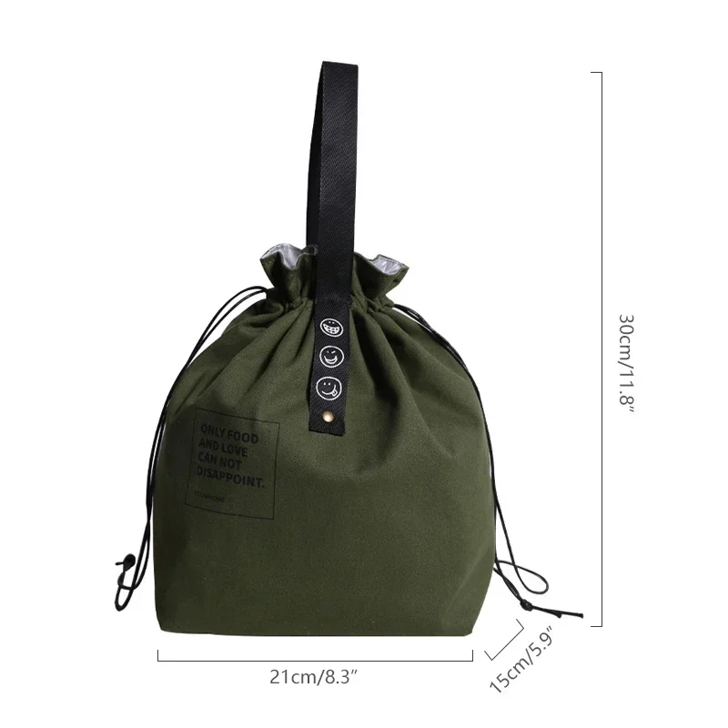 Simple Drawstring Strap Insulated Lunch Bag Drawstring Storage Canvas Lunch Bag Camping Picnic Bag Camping Travel Accessories