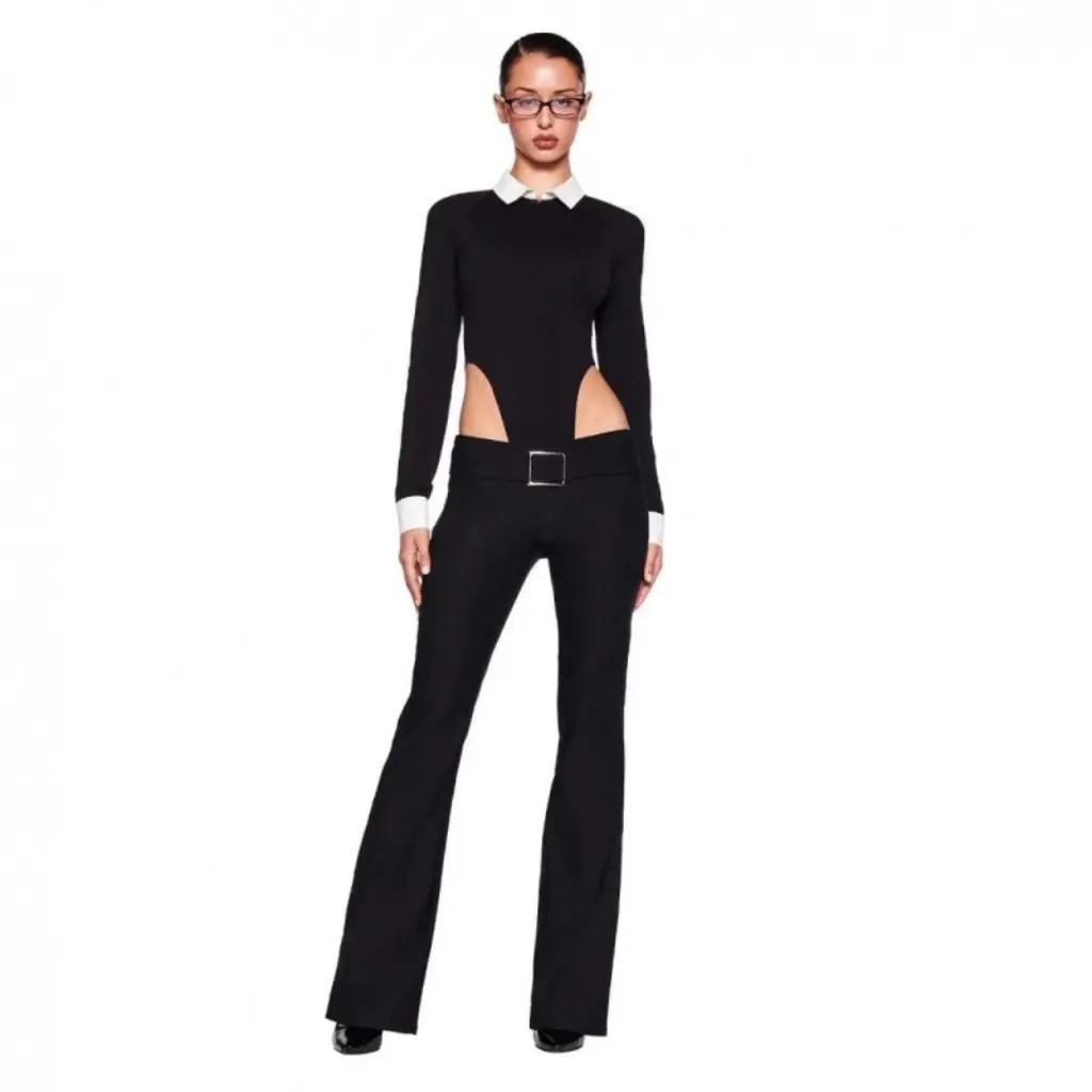 

Iamgia Yu Shuxin Slim Plaid Coat Long Sleeve Black White Contrast Lapel Hot Girl Hardware Pants Female Jacket