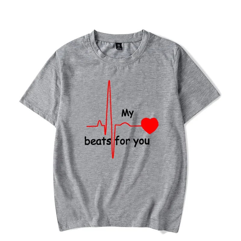 Summer Couple Heart Beats for You Print T Shirt Causal Women Man Tee Shirt Couples T Shirts O Neck Tops Harajuku Lovers Clothing