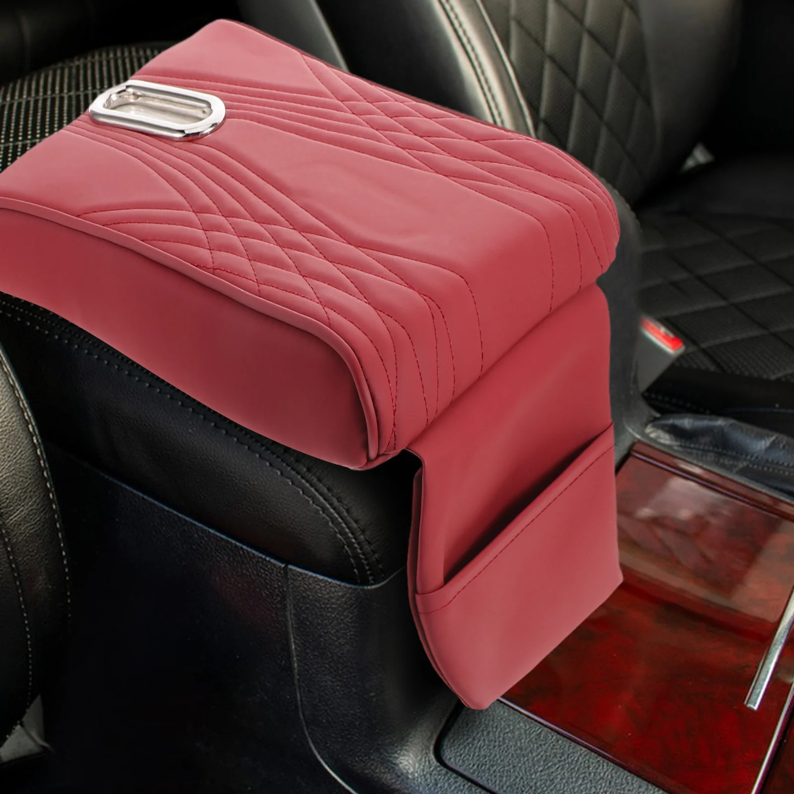 

Car Armrest Box Mat Large Size Red Color Height Increase Cushion Pad Tissue Holder Storage Bag for Various s Car Interior