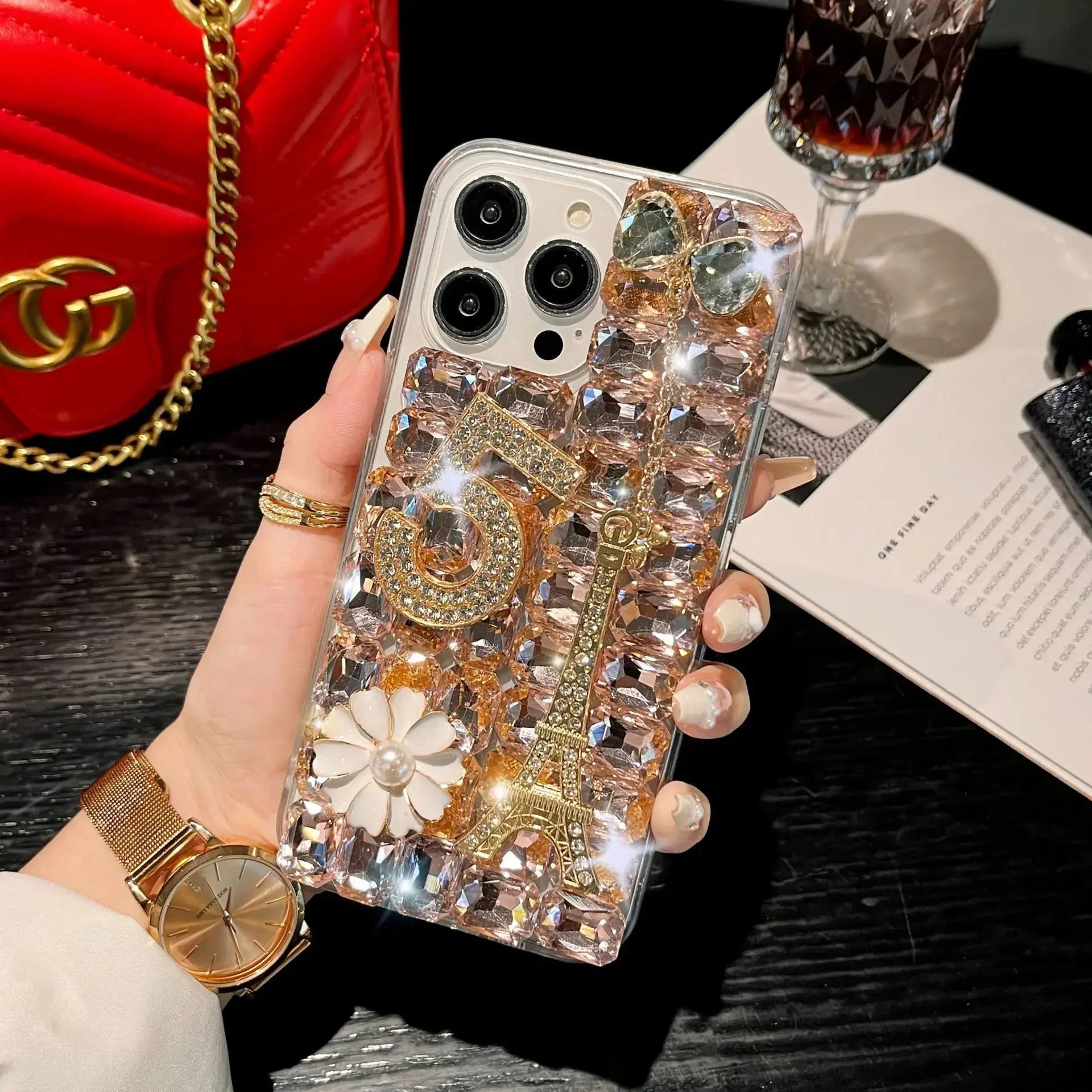 Exclusive Handmade Jewelled Diamond Inlaid Rhinestone Tower Phone Case for Huawei P50 P60 Pro Mate 50 60 For Honor 80 90 100 Pro