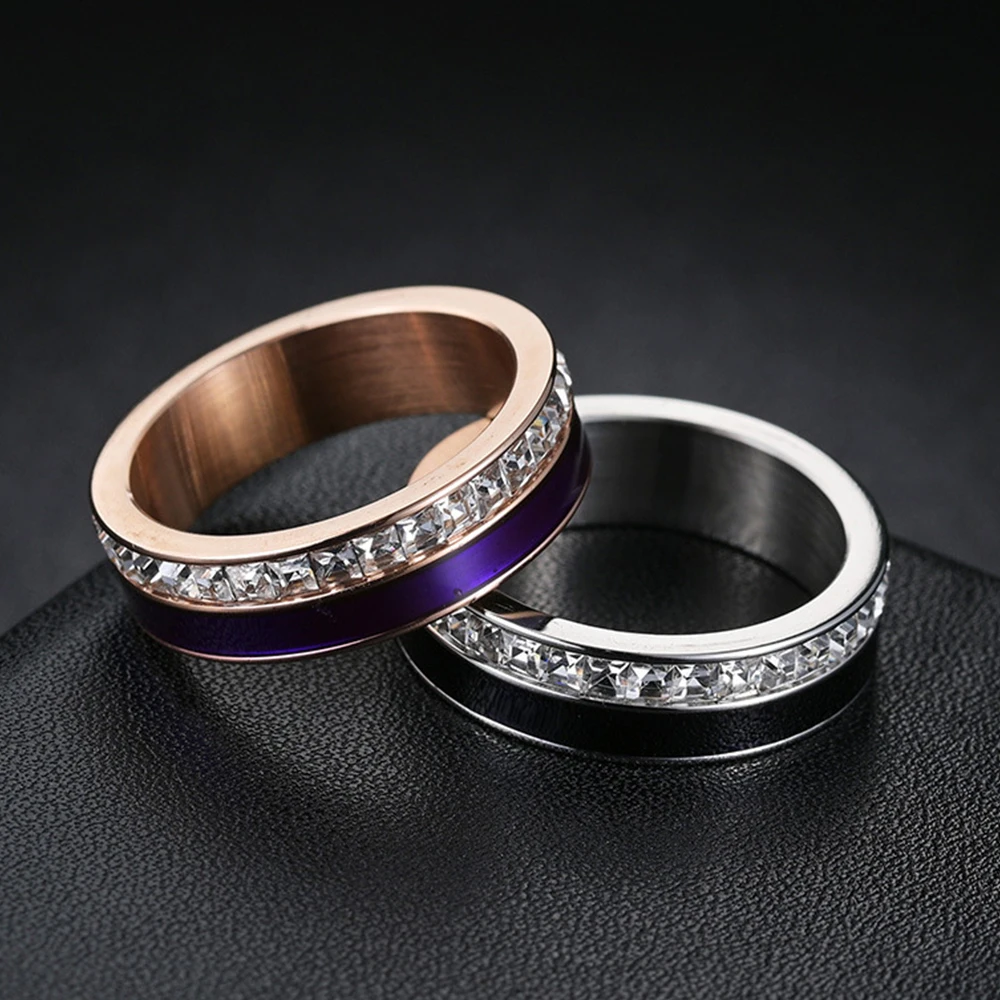 جديد رائع مكعب الزركون الفولاذ المقاوم للصدأ خاتم الخطوبة للنساء لامعة الراين زوجين خواتم مجوهرات هدية