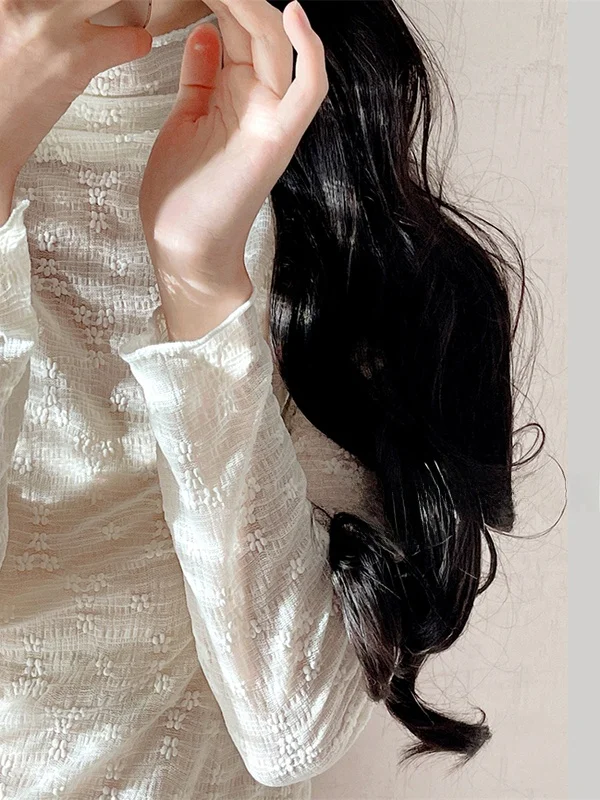 

Women's Lace Long Sve Base irt f High Collar Early Autumn Winter New Sle Inner Wear Floral Embroidery Lace Top