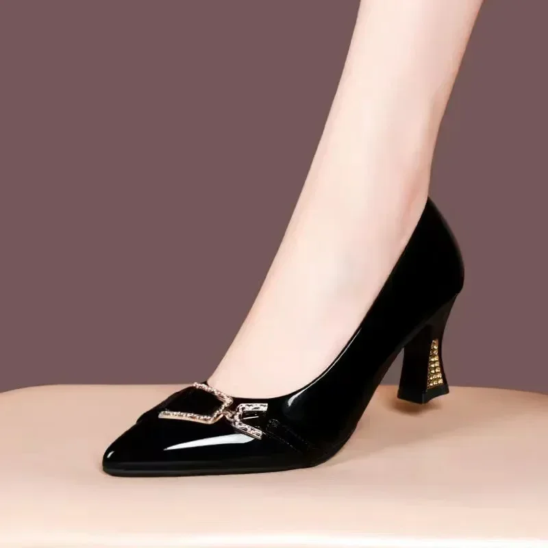 Women Classic Pointed Toe Navy Blue Spring Slip on Heel Shoes Lady Casual Black Light Weight Office 7CM Heel Shoes C9166