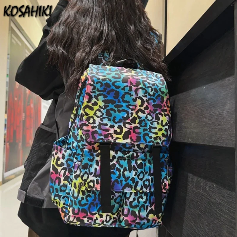 Korean Fashion Casual High-capacity Backpack Y2k Harajuku Leopard Schoolbag All Match Women Luxury Design Backpacks for Students