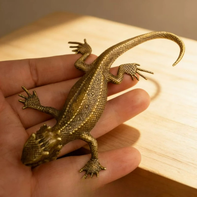 Little Fairy/ Imitate Ancient Solid Brass Lizard Play Ornament Tea Pet Miniature Retro Statue