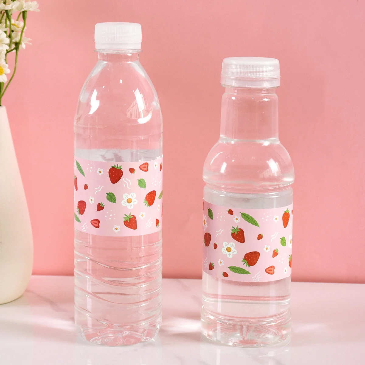 10 Stück Erdbeer-Wasserflaschenetiketten, rosa Themen-Aufkleber, Geburtstagsparty-Dekoration für fröhliche Hochzeitsfeiern – Detail 1
