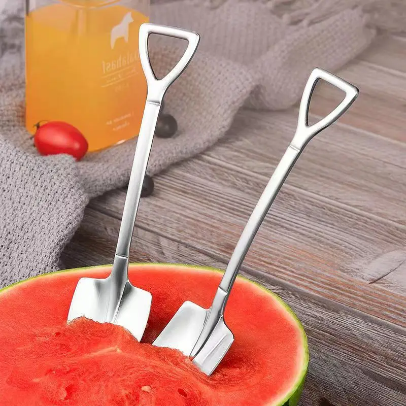 

Stainless Steel Shovel Spoons Mini Fruit Watermelon Spoon Ice Cream Dessert Scoops Coffee Teaspoon Kitchen Tableware Sets