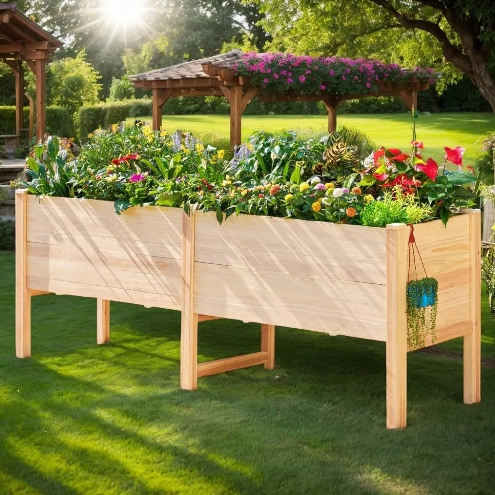 

8x2 Ft Raised Garden Bed, Featuring Legs, Drainage Holes, Ideal for Vegetables, Flowers, Elevated Wood Planter Box for Balcony