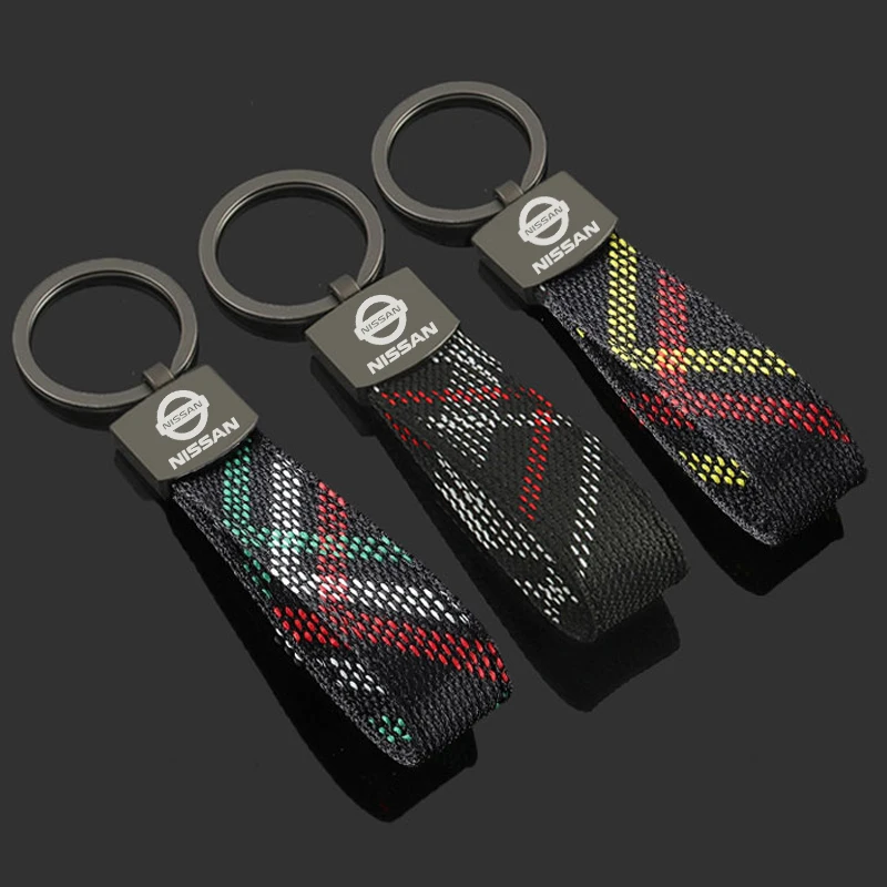 Oxford Webbing Car Keychain Key Ring Pendant for Nissan Qashqai 350Z Almera Leaf Livina Maxima Micra Sylphy Versa X-Trail