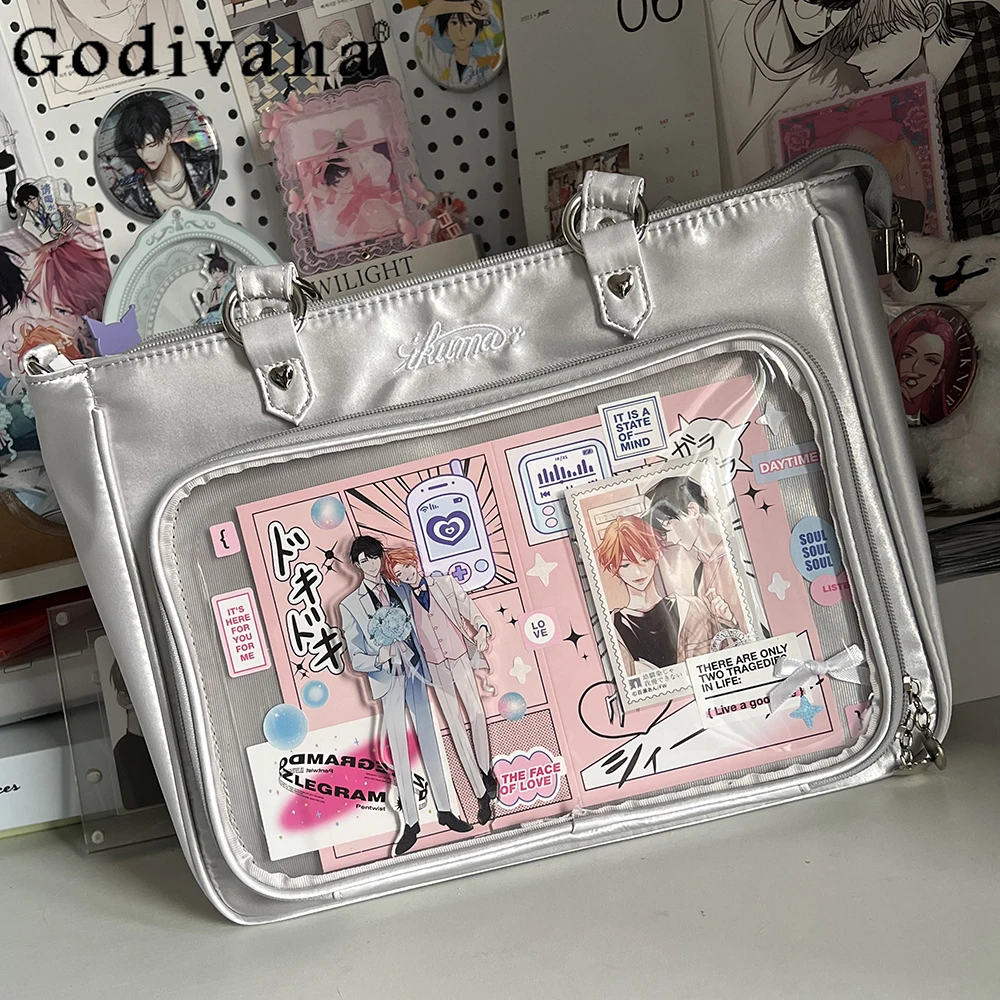 

2D Japanese Original Design Satin Transparent Bag Large Capacity Student Daily Commute Casual Versatile Shoulder Bag